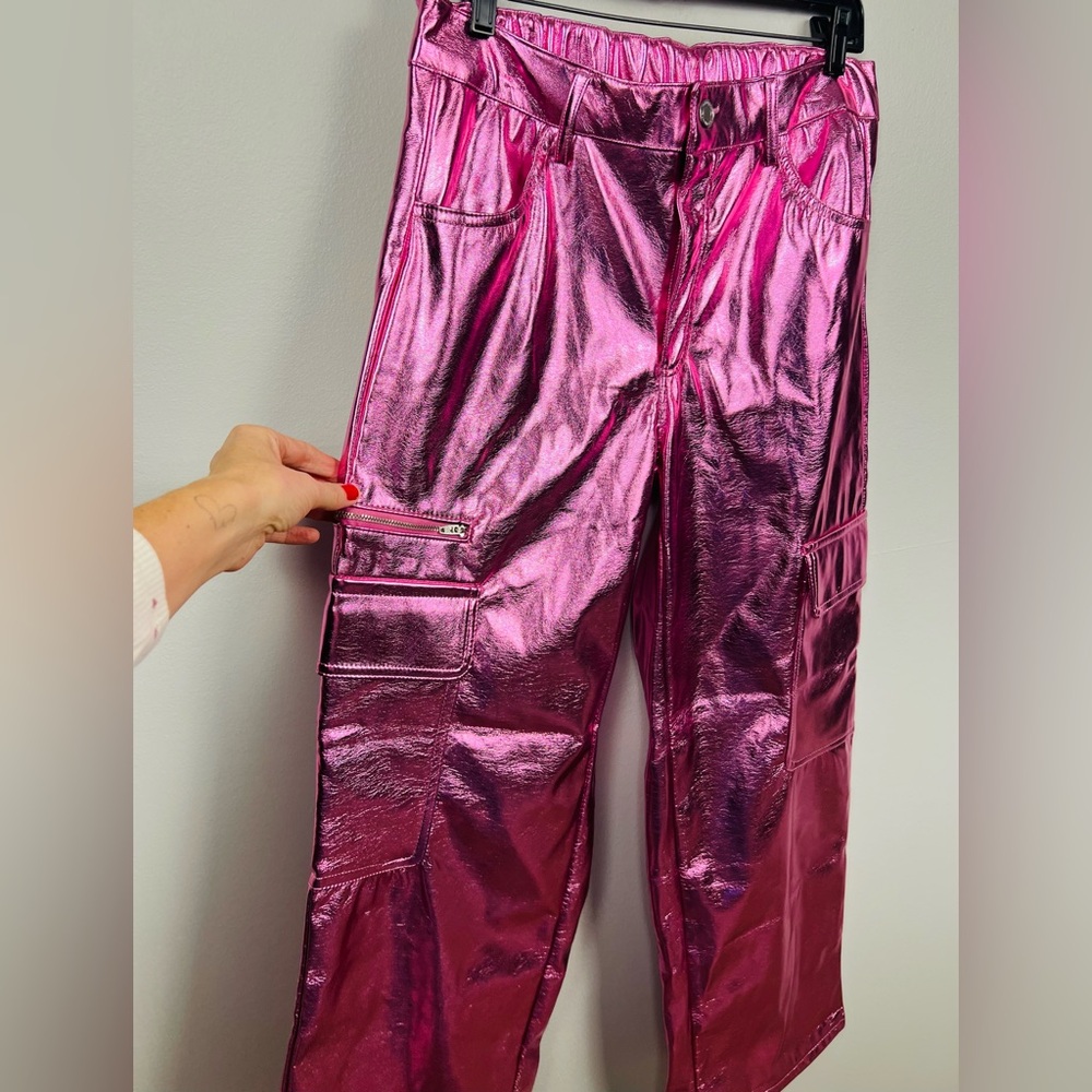 Pink Metallic High-Rise Cargo Pants – Lined, Fits Like L - Picture 4 of 16